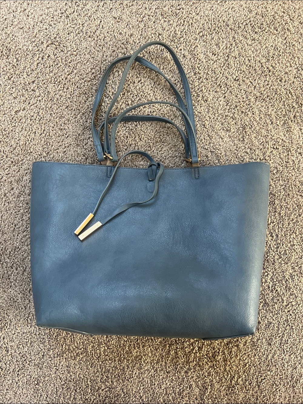 Classic Large Blue Tote Bag with Gold Accents